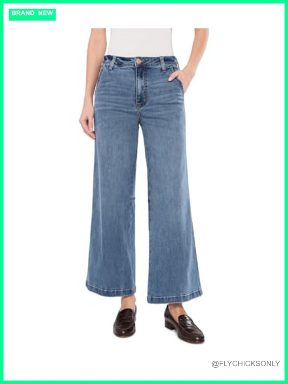 High Rise Ankle Flare Clean Hem Jeans Relaxed Fit Cotton Blend